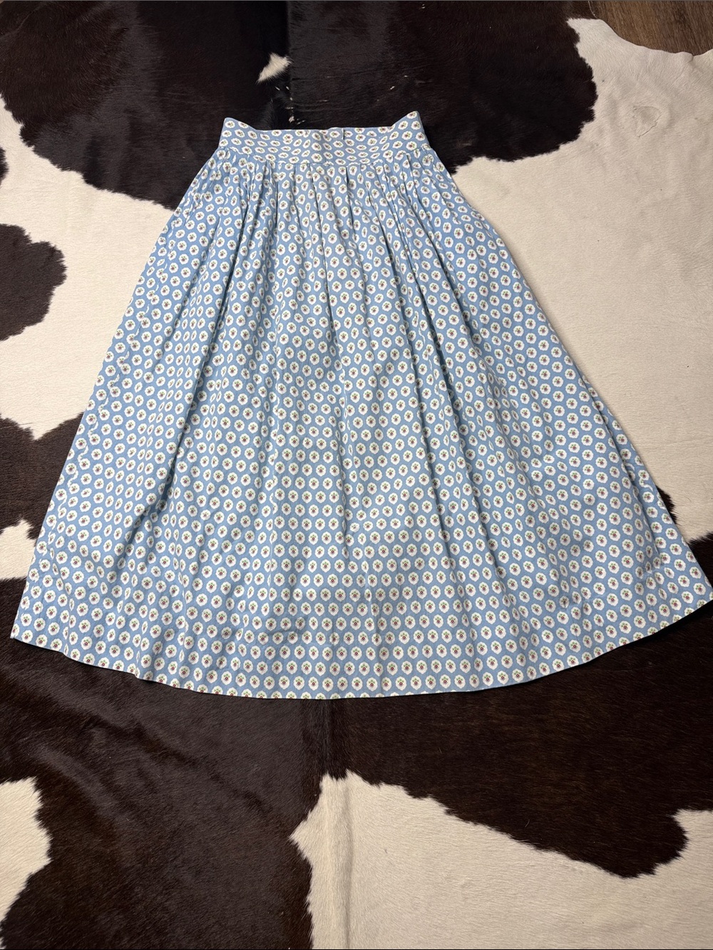 Blue Floral A-Line Midi Skirt with High Waist